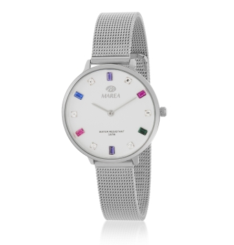 RELOJ MAREA MUJER B41290/1 CORREA MALLA MILANESA ACERO CAJA METAL NICKEL FREE DIÁMETRO 35 MILÍMETROS ESFERA BLANCA PIEDRAS MULTI