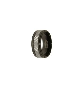 ANILLO HOMBRE LESTOR ACERO 316 L. IP NEGRO FIBRA CARBONO PLATEADO ANCHO 9 MILÍMETROS