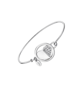 PULSERA LOTUS STYLE SEÑORA LS2014-2/4 ACERO RIGIDA CORAZÓN LISO Y CIRCONITAS DIÁMETRO 65 MM
