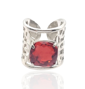 SORTIJA ABIERTA MUJER PLATA DE LEY 925 ANCHO 20 MILÍMETROS CALADA CRISTAL SWAROVSKI ROJO