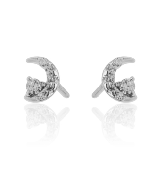 PENDIENTES ATLÁNTIDA PLATA DE LEY 925 LUNA CIRCONITAS BLANCAS CON PIEDRA BLANCA 4X5 MILÍMETROS CIERRE PRESIÓN