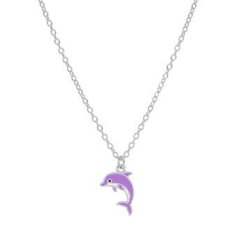 COLLAR MAREA NIÑA PLATA DE LEY 925 RODIADA D03607/AT DELFÍN 9X10 MILÍMETROS ESMALTE LILA Y BLANCO LARGO AJUSTABLE 35-40 CENTÍMET