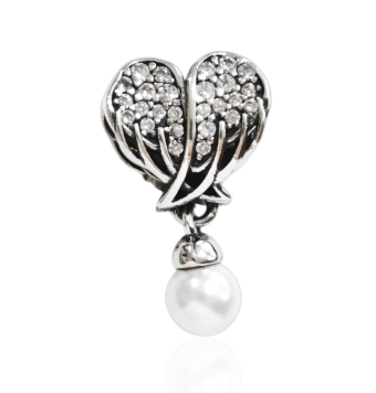 ABALORIO CHARM PLATA DE LEY 925 CORAZÓN CIRCONITAS BLANCAS COLGANTE PERLA BLANCA