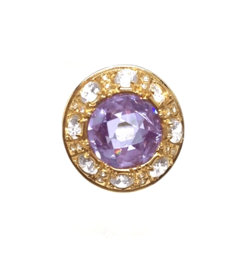 SORTIJA ORO AMARILLO PIEDRA REDONDA FACETADA VIOLETA CERCO CON CIRCONITAS BLANCAS