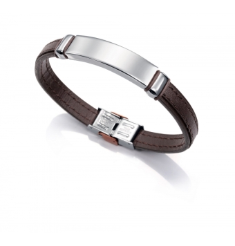 PULSERA VICEROY AIR HOMBRE ACERO Y PIEL MARRÓN  PESPUNTE BEIGE LARGO 19.5 CENTÍMETROS SR FASSHIÓN