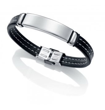 PULSERA VICEROY AIR HOMBRE ACERO Y PIEL NEGRA PESPUNTE BEIGE LARGO 19.5 CM SR FASHION