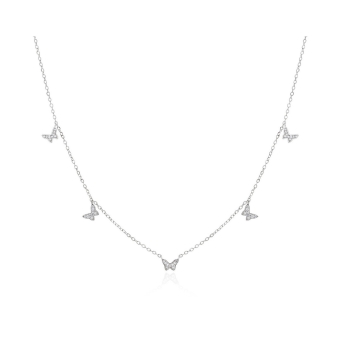GARGANTILLA MUJER PLATA DE LEY 925 BAÑO DE RODIO MARIPOSAS CIRCONITAS BLANCAS LARGO AJUSTABLE 42-45 CENTÍMETROS
