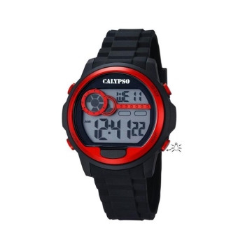 RELOJ CALYPSO DIGITAL HOMBRE K5667/2 CORREA CAUCHO NEGRO CAJA RESINA NEGRA 43 MILÍMETROS BISEL ROJO