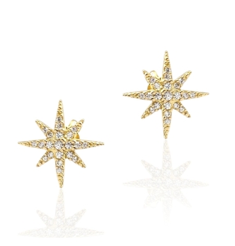 PENDIENTES ESTRELLA POLAR MUJER ORO AMARILLO 18 KILATES CIRCONITAS BLANCAS 14X14 MILÍMETROS CIERRE PRESIÓN