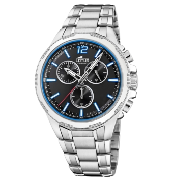 RELOJ CRONÓGRAFO LOTUS CHRONO HOMBRE 18991/1 CADENA ACERO CAJA ACERO 44 MILÍMETROS ESFERA NEGRA DETALLES AZULES