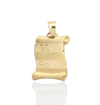 COLGANTE PERGAMINO ORO AMARILLO 18 KILATES G.S. Y R.H. MATE Y BRILLO 18X23 MILÍMETROS