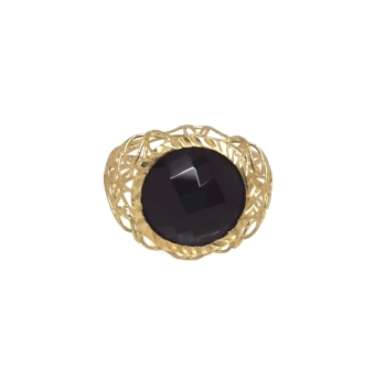 SORTIJA ORO AMARILLO PIEDRA AZABACHE FACETADA REDONDA (2)