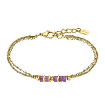 PULSERA LOTUS STYLE WOMAN LS2561-2/2 ACERO CHAPADO DORADO CON CADENA DOBLE CON MOTIVOS CENTRALES EN AMATISTA LARGO AJUSTABLE 18-