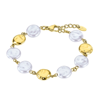 PULSERA LOTUS STYLE WOMAN LS2563-2/2 ACERO CHAPADO DORADO CON PERLAS LACASITO LARGO AJUSTABLE 18-20 CENTÍMETROS
