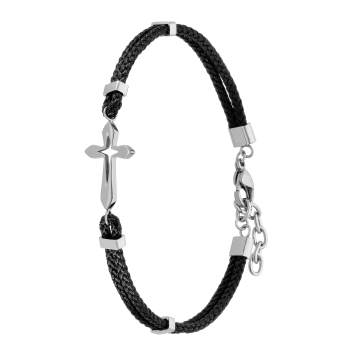 PULSERA HOMBRE MAREA ACERO CON CRUZ EN EL CENTRO Y CORDÓN DE ALGODÓN. MEDIDA AJUSTABLE 18-21 CM