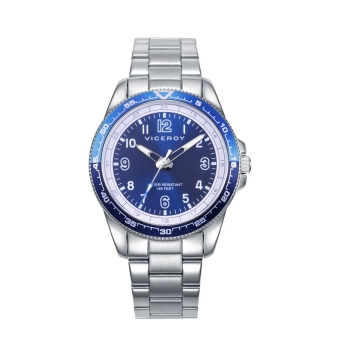 PACK RELOJ VICEROY ANALÓGICO NIÑO COMUNIÓN CAJA ACERO 36 MILÍMETROS BISEL ALUMINIO ESFERA AZUL CADENA ACERO PULSERA PIEL AZUL Y