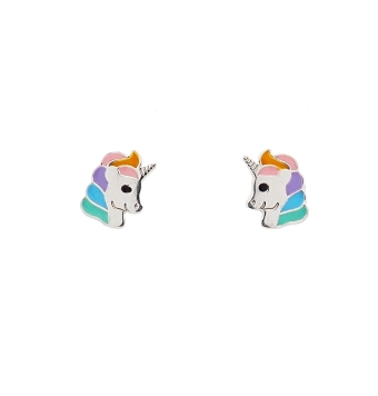 PENDIENTES NIÑA FORMA CABEZA DE UNICORNIO ESMALTADO 6X8 MILÍMETROS CIERRE TORNILLO