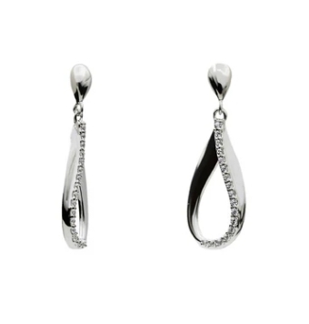 PENDIENTES MUJER LINEARGENT PLATA DE LEY 925 FORMA DE LAGRIMA HUECA CON CIRCONITAS BLANCAS 25X10 CIERRE PRESIÓN