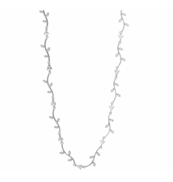 COLLAR LINEARGENT MUJER PLATA DE LEY 925 RODIADO ESLABONES FORMA DE RAMA CON CIRCONITAS BLANCAS EN FORMA DE HOJA Y PIEDRAS BLANC
