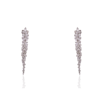 PENDIENTES LARGOS LINEARGENT MUJER PLATA DE LEY 925 BAÑO DE RODIO DISEÑO HOJA CON CIRCONITAS 58 MILÍMETROS