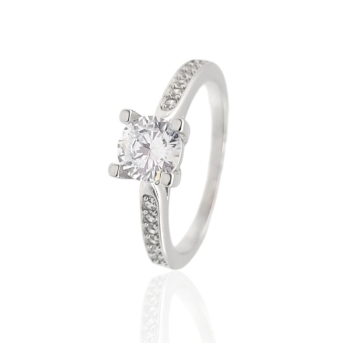 ANILLO ESTILO SOLITARIO PLACARI MUJER PLATA DE LEY 925 PIEDRA BLANCA 5 MILÍMETROS CUATRO GARRAS Y CIRCONITAS BLANCAS EN EL BRAZO