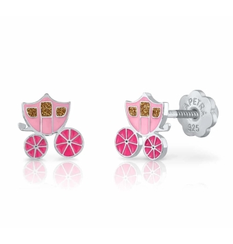 PENDIENTES LAPETRA PLATA DE LEY 925 CARROZA ESMALTE ROSA Y FUCSIA 7X7 MILÍMETROS CIERRE ROSCA