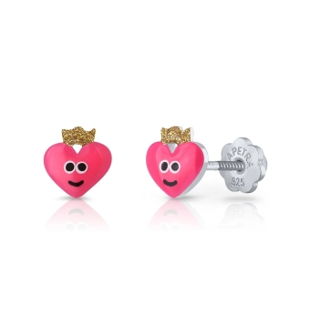 PENDIENTES LAPETRA PLATA DE LEY 925 CORAZÓN ESMALTE ROSA Y AZUL 6X6 MILÍMETROS CIERRE ROSCA