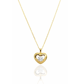 GARGANTILLA MUJER ORO AMARILLO 18 KILATES CADENA FORZADA 1 MILÍMETRO CON COLGANTE DE CORAZÓN 9X10 MILÍMETROS CIRCONITA BLANCA LA