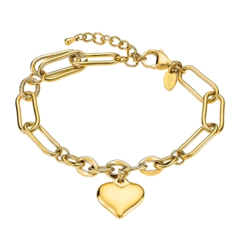 PULSERA CORAZÓN LOTUS STYLE WOMAN'S HEART MUJER LS2334-2/2 ACERO IP DORADO ESLABONES COMBINADOS CON COLGANTE CORAZÓN LISO 15 MIL