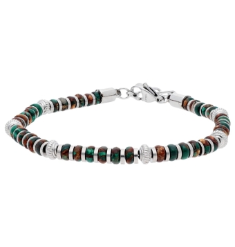 PULSERA LISKA ACERO Y PIEDRAS NATURALES EN COLOR VERDE Y MARRÓN ANCHO 4.5 MILÍMETROS LARGO AJUSTABLE 18-21 CENTÍMETROS