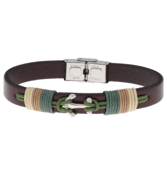 PULSERA LISKA HOMBRE CAUCHO MARRÓN CON HILO EN 3 COLORES Y ANCLA ANCHO 10 MILÍMERTROS LARGO 21 CENTÍMETROS