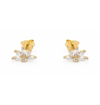 PENDIENTES MUJER PLATA DE LEY 925 CHAPADO DORADO FLOR DE 4 HOJAS 12X7 MILÍMETROS CIERRE PRESIÓN