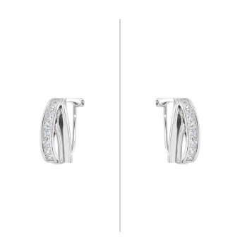 PENDIENTES MUJER PLATA DE LEY 925 DISEÑO DOBLE BARRA UNA CON CIRCONITAS BLANCAS 17X8 MILÍMETROS CIERRE OMEGA