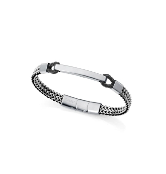 PULSERA VICEROY HOMBRE ACERO TRENZADA PIEL NEGRA LARGO 19.5-21.5 CENTÍMETROS