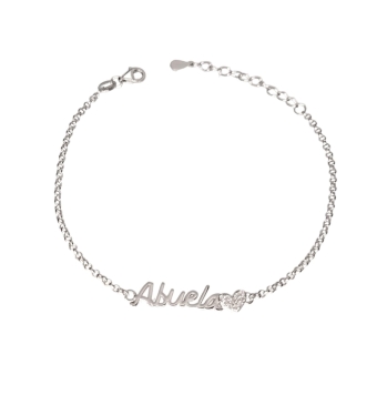 PULSERA MUJER PLATA DE LEY 925 ABUELA CON CORAZÓN CIRCONITAS BLANCAS 5X26 MILÍMETROS LARGO AJUSTABLE 42-45 CENTÍMETROS CIERRE MO