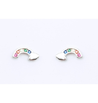 PENDIENTES INFANTIL PLATA DE LEY 925 ARCOIRIS CON CIRCONITAS MULTICOLOR 5X12 MILIMETROS CIERRE PRESION