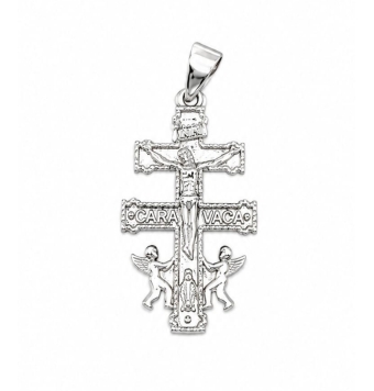 COLGANTE CRUZ DE CARAVACA PLATA DE LEY 925 CON ÁNGELES 24X14