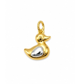 COLGANTE PLATA DE LEY 925 BICOLOR CHAPADO DORADO PATO CON CORAZÓN 17X12 MILÍMETROS