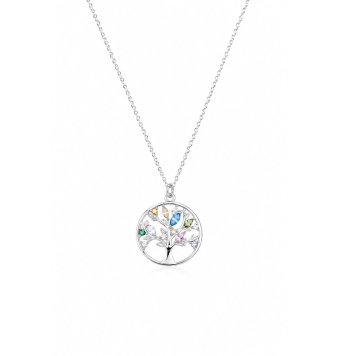 COLLAR MUJER PLATA DE LEY 925 ARBOL DE LA VIDA CON PIEDRAS MULTICOLOR 20 MILÍMETROS LARGO CADENA 40-45 CENTÍMETROS AJUSTABLE