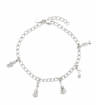 PULSERA MUJER PLATA DE LEY 925 ESLABÓN FORZADO ANCHO 3 MILÍMETROS CON 6 MOTIVOS DE MÚSICA LARGO 17-20 CENTÍMETROS AJUSTABLE CIER