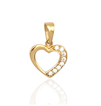 COLGANTE CORAZÓN MUJER ORO AMARILLO 18 KILATES SILUETA 9X9 MILÍMETROS MITAD CIRCONITAS BLANCAS