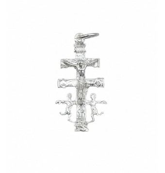 COLGANTE CRUZ DE CARAVACA PLATA DE LEY 925 RELIEVE 11X20 MILÍMETROS CON ÁNGELES