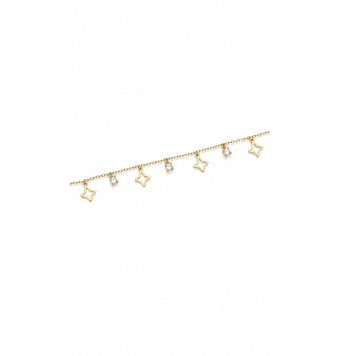 PULSERA MUJER PLATA DE LEY 925 CHAPADO DORADO 4 ESTRELLAS DE 4 PUNTAS Y 3 CIRCONITAS BLANCAS LARGO 16-20 CENTÍMETROS AJUSTABLE
