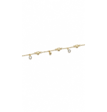 PULSERA MUJER PLATA DE LEY 925 CHAPADO DORADO TRES CORAZONES CON CIRCONITA BLANCA DOS BOLAS Y DOS CIRCONITAS BLANCAS LARGO 16-20