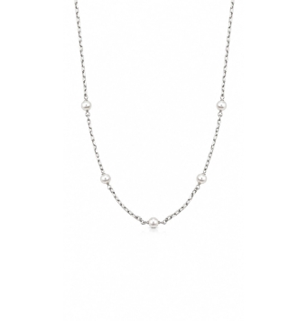 COLLAR MUJER PLATA DE LEY 925 5 PERLAS NATURALES 4 MILÍMETROS LARGO 40-45 CENTÍMETROS AJUSTABLE