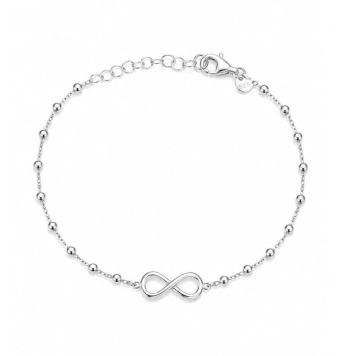 PULSERA MUJER PLATA DE LEY 925 INFINITO LISO 15X9 MILÍMETROS BOLAS 2 MILÍMETROS LARGO 16-19 CENTÍMETROS AJUSTABLE