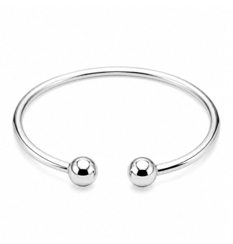 PULSERA MUJER PLATA DE LEY 925 RIGIDA ANCHO 3 MILÍMETROS DOBLE BOLA 8 MILÍMETROS DÍAMETRO INTERIOR 60 MILÍMETROS