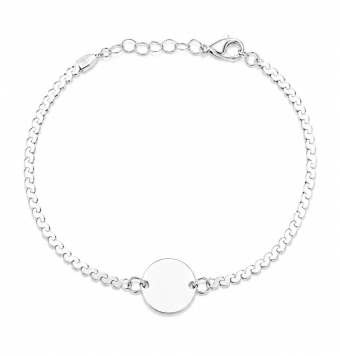 PULSERA MUJER PLATA DE LEY 925 ESLABÓN SERPIENTE ANCHO 2 MILÍMETROS PLACA REDONDA LISA 12 MILÍMETROS LARGO 16-19 CENTÍMETROS AJU