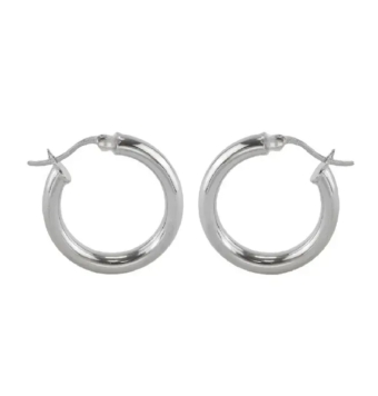 PENDIENTES AROS MUJER PLATA DE LEY 925 TUBO 25X3 MILÍMETROS CIERRE CATALÁN