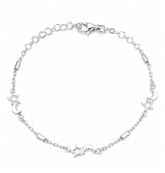 PULSERA MUJER PLATA DE LEY 925 ESLABONES LUNA Y ESTRELLA ANCHO 5 MILÍMETROS LARGO 16-19 CENTÍMETROS AJUSTABLE